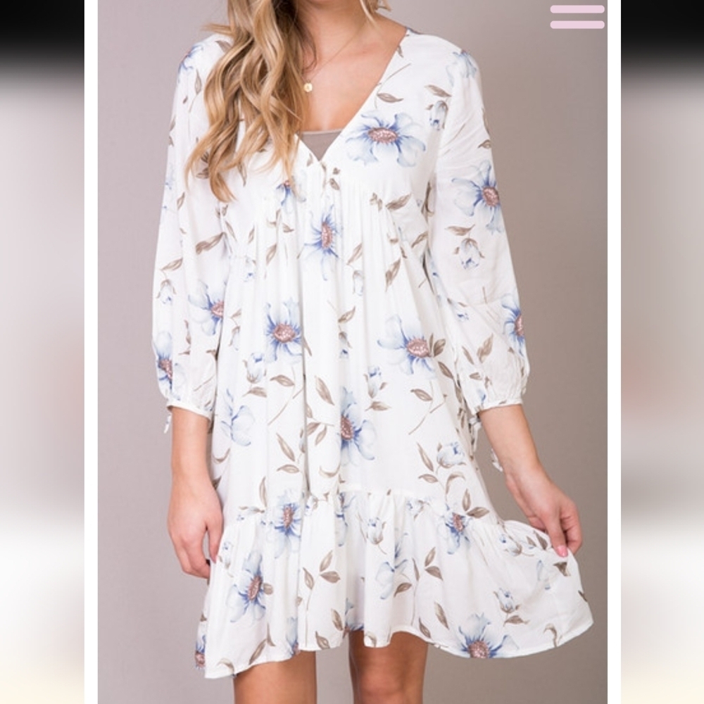 Entro floral Tunic Sundress Ruffles V-neck Rayon Pink oversized S. - Picture 16 of 16